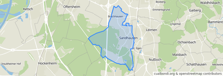 Mapa de ubicacion de Sandhausen.