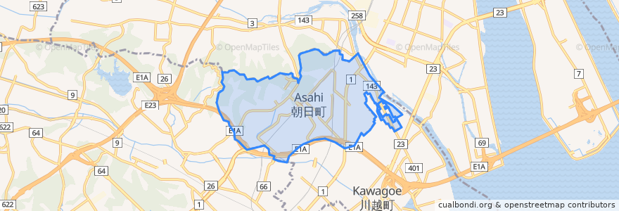 Mapa de ubicacion de 朝日町.