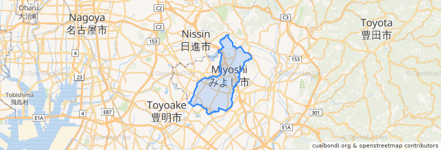 Mapa de ubicacion de みよし市.