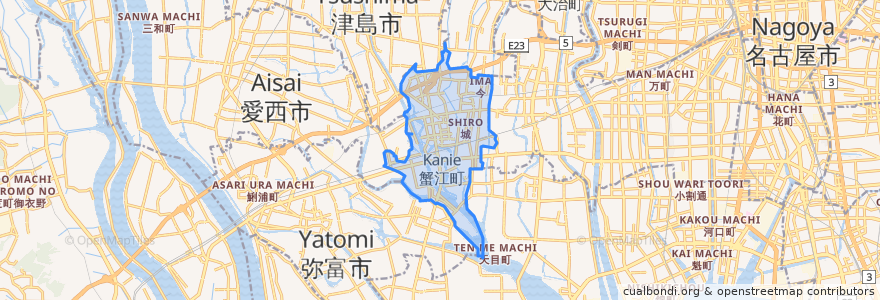 Mapa de ubicacion de 蟹江町.