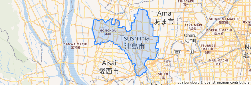 Mapa de ubicacion de 津島市.