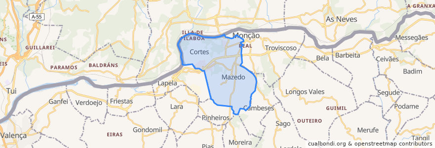 Mapa de ubicacion de Mazedo e Cortes.