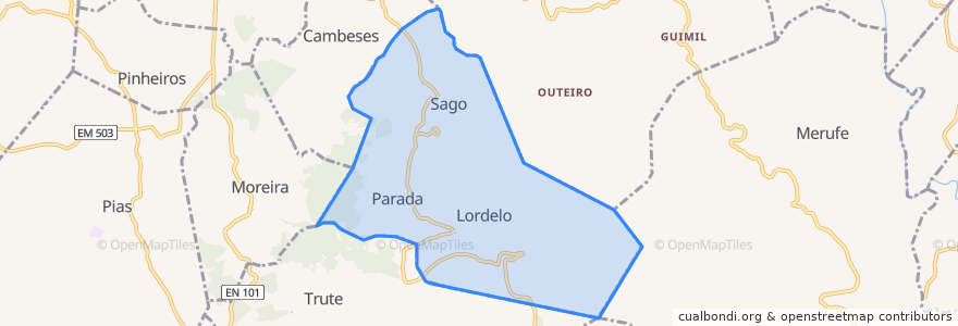 Mapa de ubicacion de Sago, Lordelo e Parada.