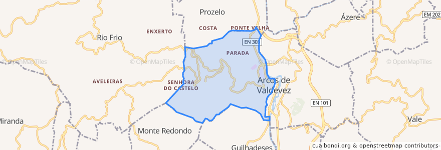 Mapa de ubicacion de Arcos de Valdevez (Salvador), Vila Fonche e Parada.