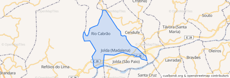 Mapa de ubicacion de Jolda (Madalena) e Rio Cabrão.