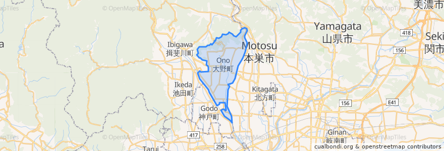 Mapa de ubicacion de 大野町.