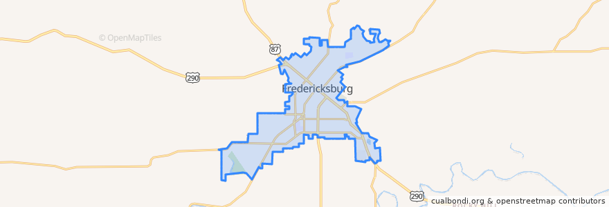 Mapa de ubicacion de Fredericksburg.