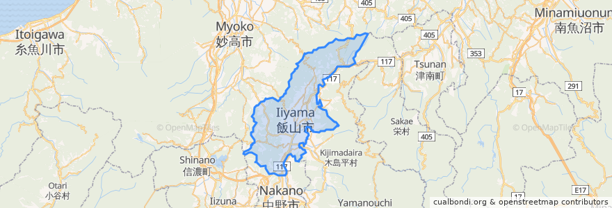 Mapa de ubicacion de 飯山市.