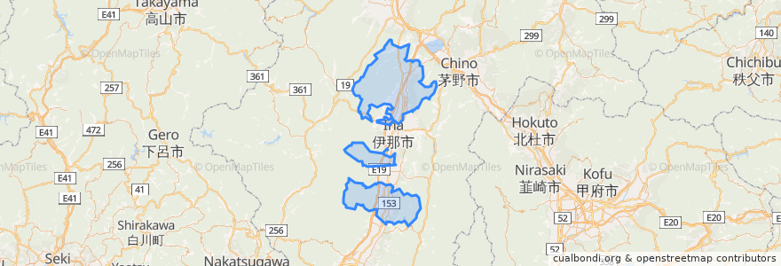 Mapa de ubicacion de 上伊那郡.