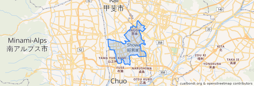 Mapa de ubicacion de 昭和町.