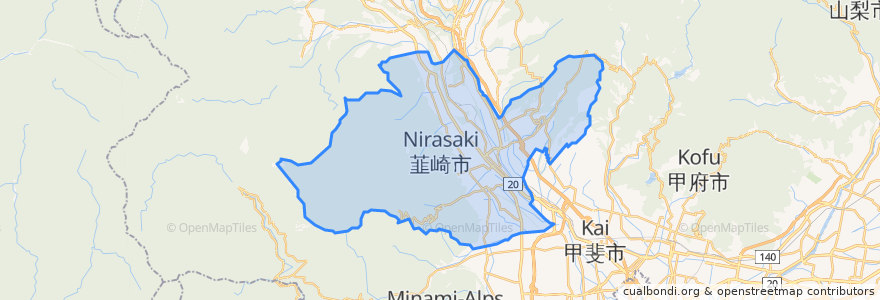 Mapa de ubicacion de 韮崎市.