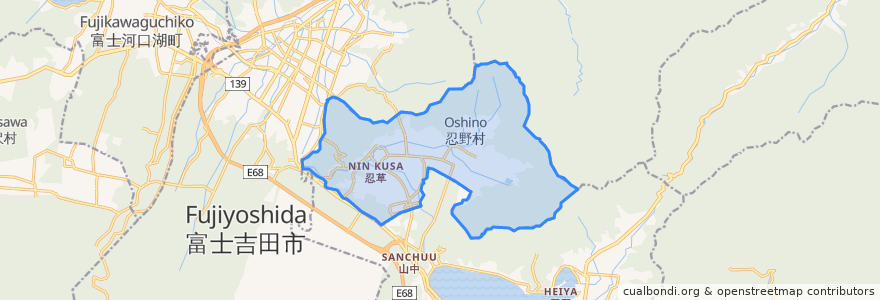 Mapa de ubicacion de 忍野村.