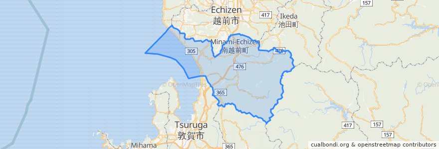 Mapa de ubicacion de 南越前町.