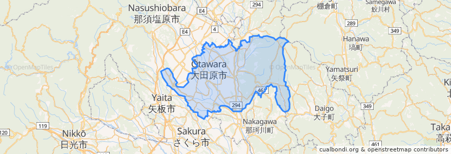 Mapa de ubicacion de 大田原市.