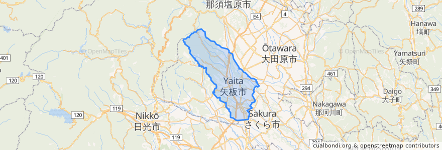 Mapa de ubicacion de 矢板市.