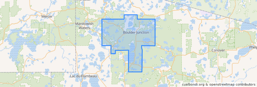 Mapa de ubicacion de Town of Boulder Junction.