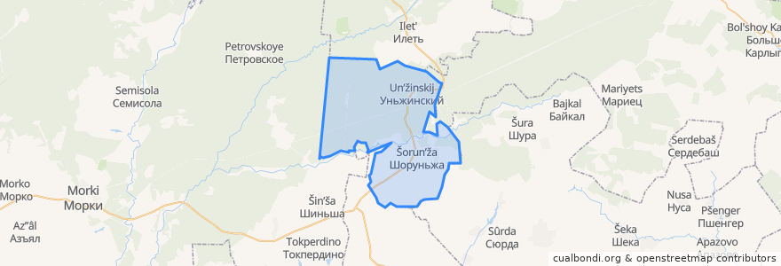 Mapa de ubicacion de Шоруньжинское сельское поселение.