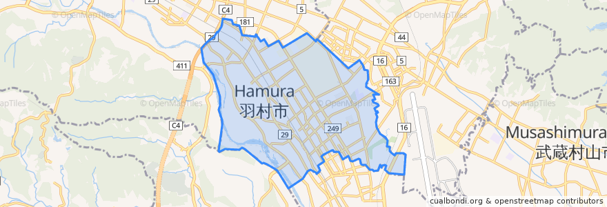 Mapa de ubicacion de 羽村市.