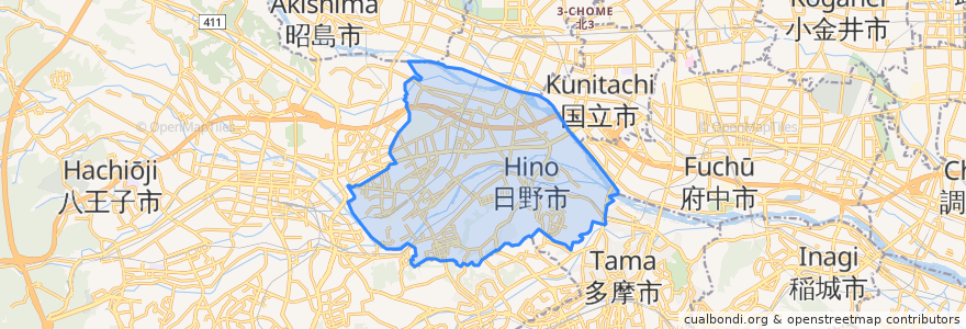 Mapa de ubicacion de 日野市.