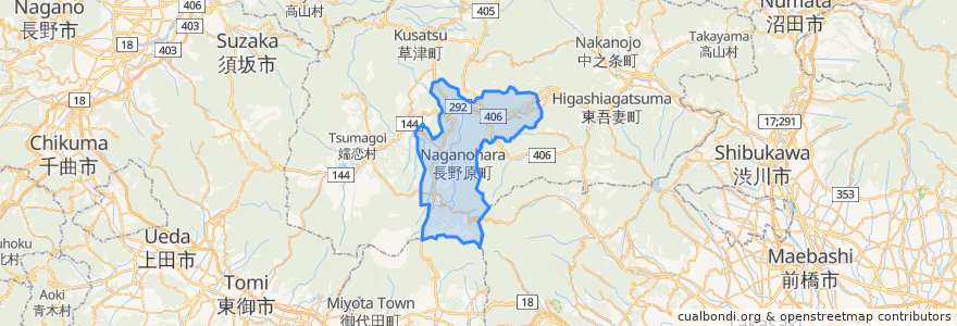 Mapa de ubicacion de 長野原町.