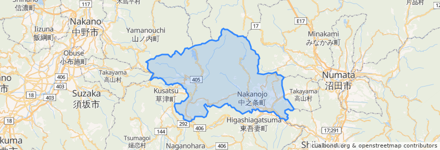 Mapa de ubicacion de 中之条町.