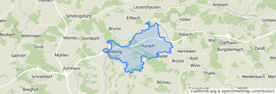 Mapa de ubicacion de Aurach.