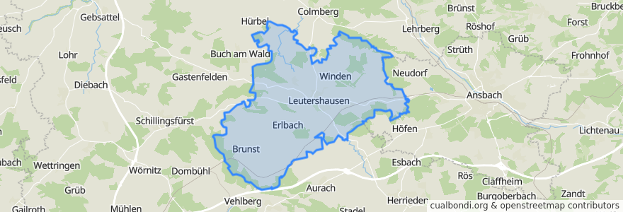 Mapa de ubicacion de Leutershausen.