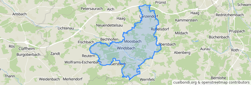 Mapa de ubicacion de Windsbach.