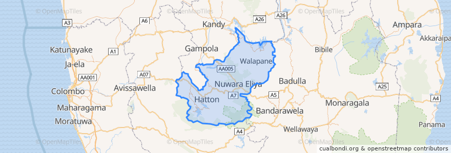 Mapa de ubicacion de Nuwara Eliya.