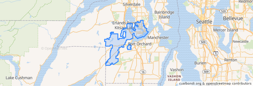 Mapa de ubicacion de Bremerton.