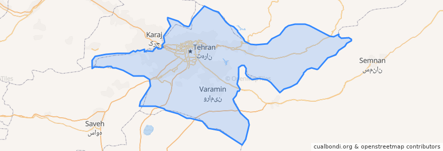 Mapa de ubicacion de Teheran.