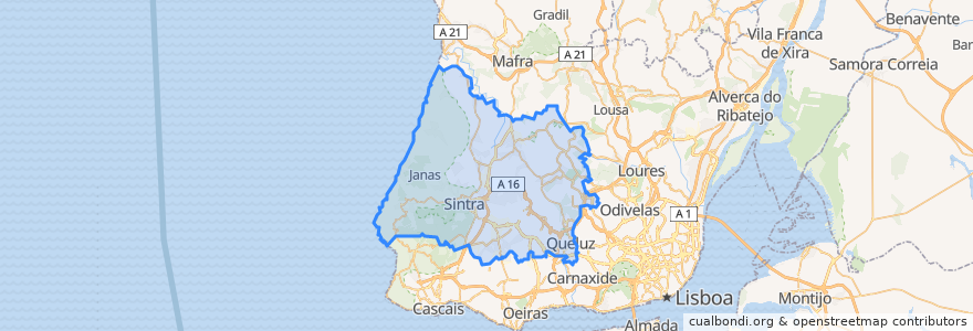 Mapa de ubicacion de Sintra.