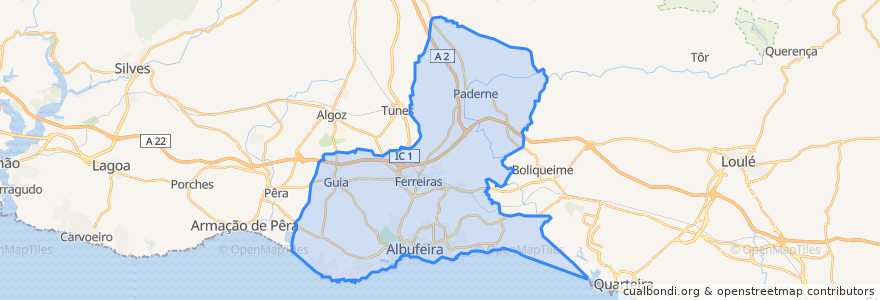 Mapa de ubicacion de Albufeira.