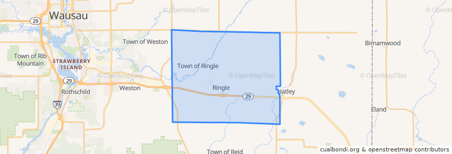 Mapa de ubicacion de Town of Ringle.