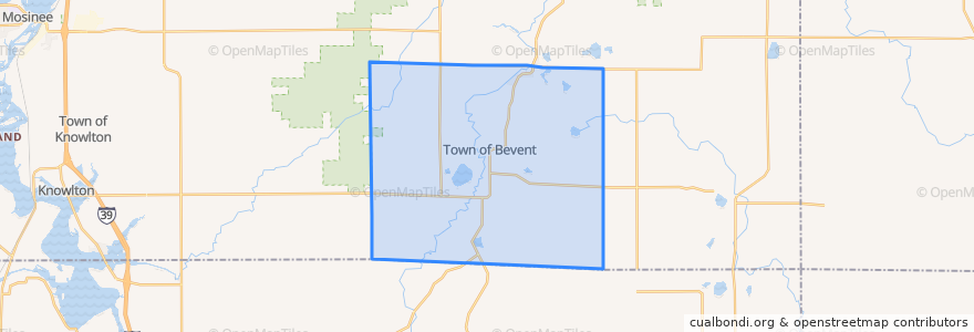 Mapa de ubicacion de Town of Bevent.