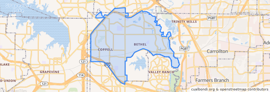 Mapa de ubicacion de Coppell.