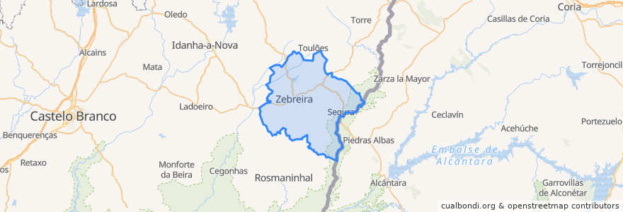 Mapa de ubicacion de Zebreira e Segura.