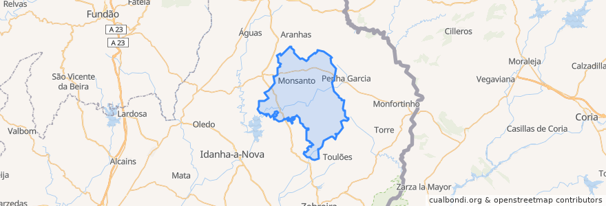 Mapa de ubicacion de Monsanto e Idanha-a-Velha.