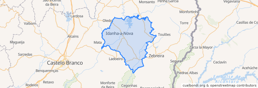 Mapa de ubicacion de Idanha-a-Nova e Alcafozes.