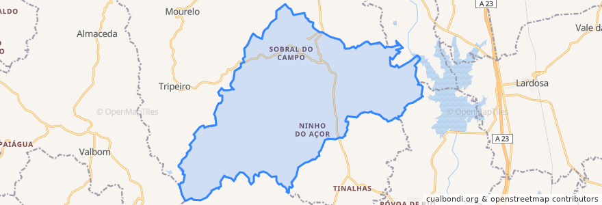 Mapa de ubicacion de Ninho do Açor e Sobral do Campo.