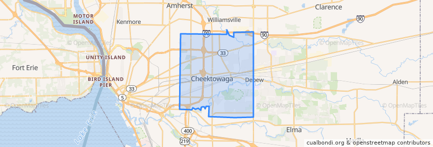 Mapa de ubicacion de Cheektowaga Town.