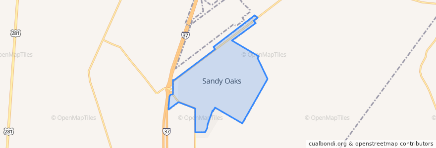 Mapa de ubicacion de Sandy Oaks.
