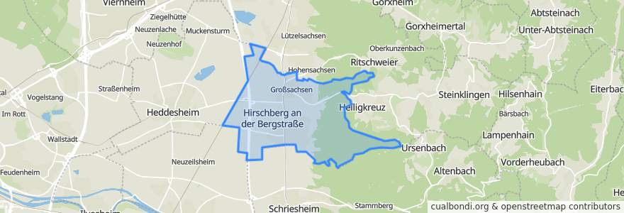 Mapa de ubicacion de Hirschberg an der Bergstraße.