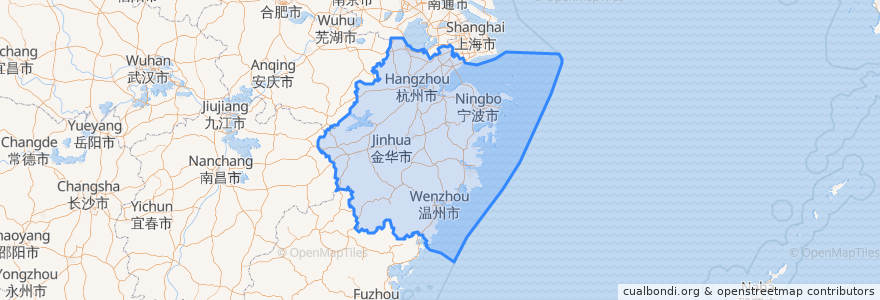 Mapa de ubicacion de Zhejiang.