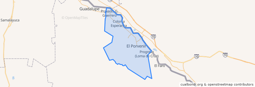 Mapa de ubicacion de Praxedis G. Guerrero.