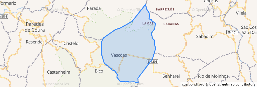 Mapa de ubicacion de Vascões.