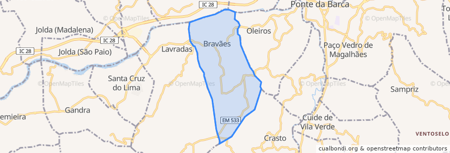 Mapa de ubicacion de Bravães.