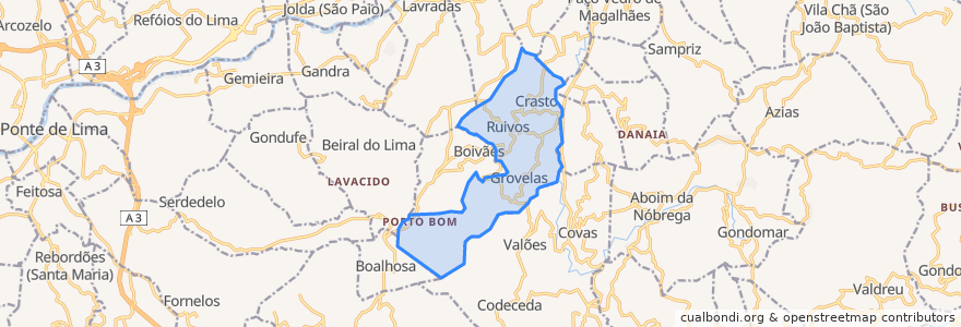 Mapa de ubicacion de Crasto, Ruivos e Grovelas.