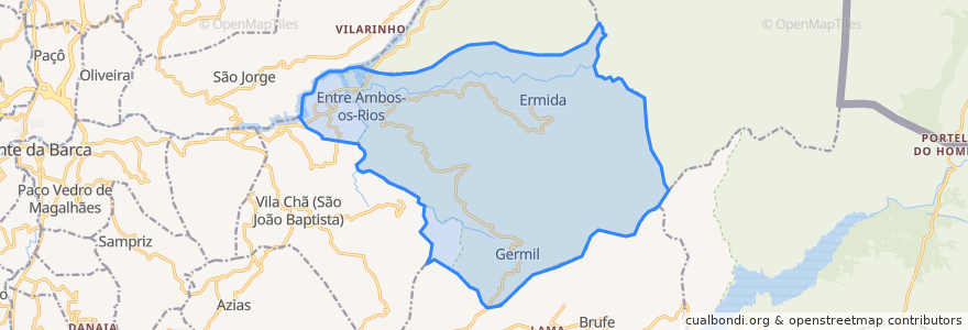 Mapa de ubicacion de Entre Ambos-os-Rios, Ermida e Germil.