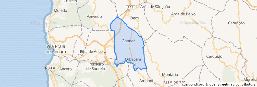 Mapa de ubicacion de Gondar e Orbacém.